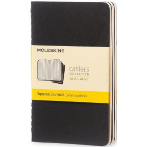 Moleskine Notizbuch A6 Kariert, Schwarz, 3-teilig
