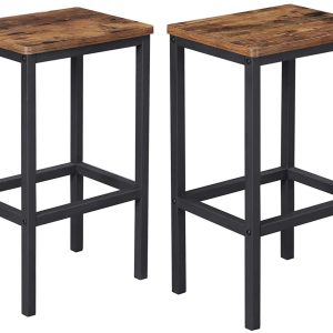VASAGLE Barhocker eckig, 2er Set 40 x 65 cm, Schwarz/Braun