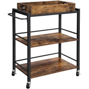 VASAGLE Bartrolley mit Tablett 65 x 86 cm, Schwarz/Braun