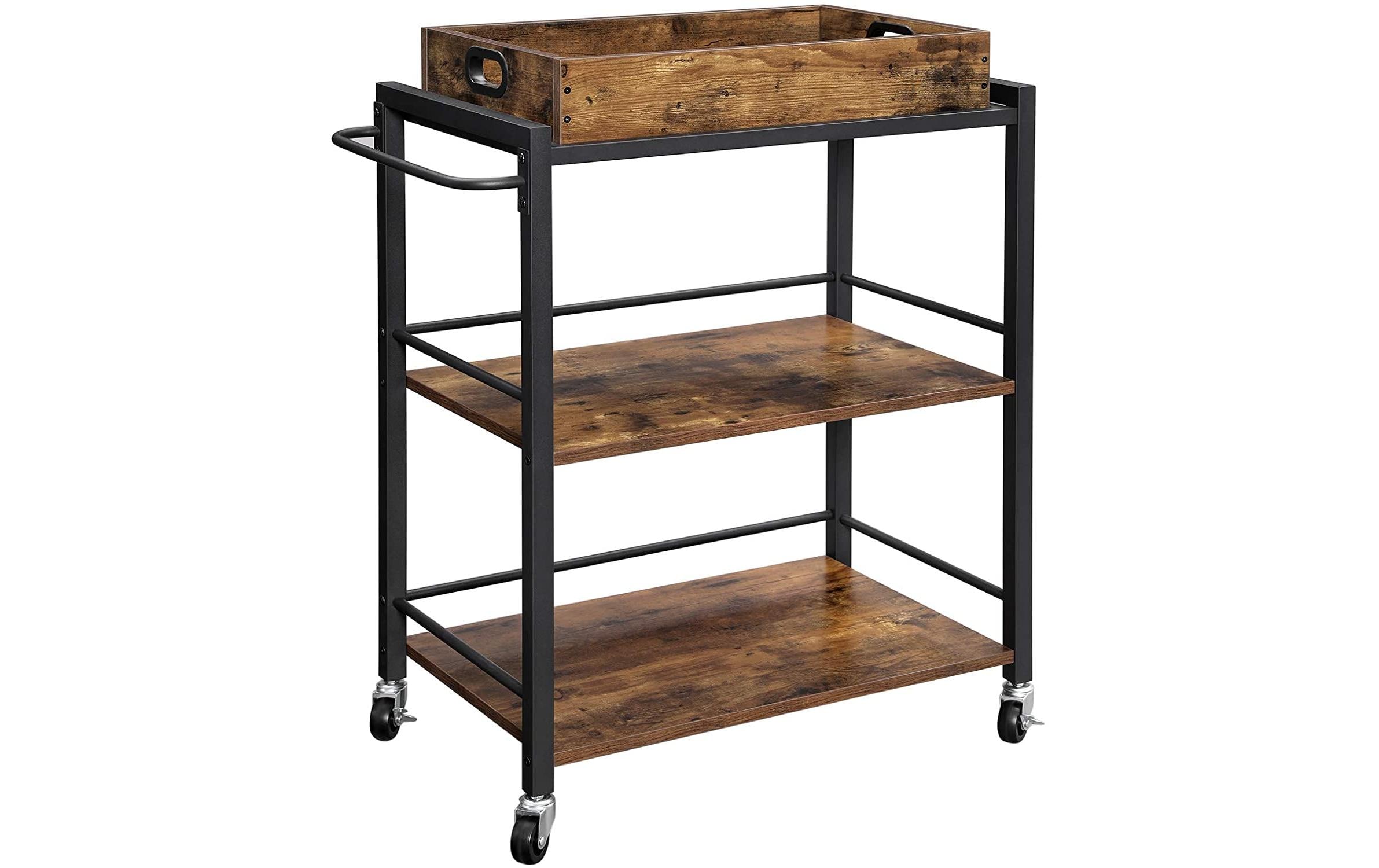 VASAGLE Bartrolley mit Tablett 65 x 86 cm, Schwarz/Braun