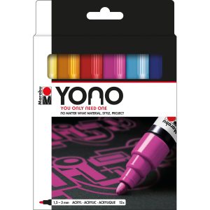 Marabu Acrylmarker YONO Set 1.5 – 3 mm 12-teilig, Mehrfarbig