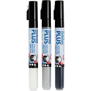 Creativ Company Acrylmarker Plus Color 0.7 mm 3er Set, Weiss/Grau/Schwarz