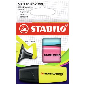 STABILO Textmarker Boss Mini 3 Stück, Blau/Gelb/Pink, Kartonetui