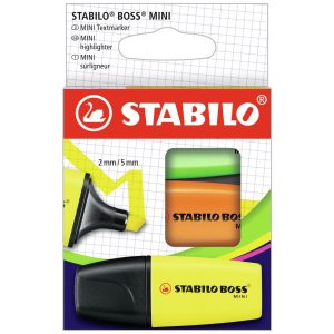 STABILO Textmarker Boss Mini 3 Stück, Gelb/Grün/Orange, Kartonetui