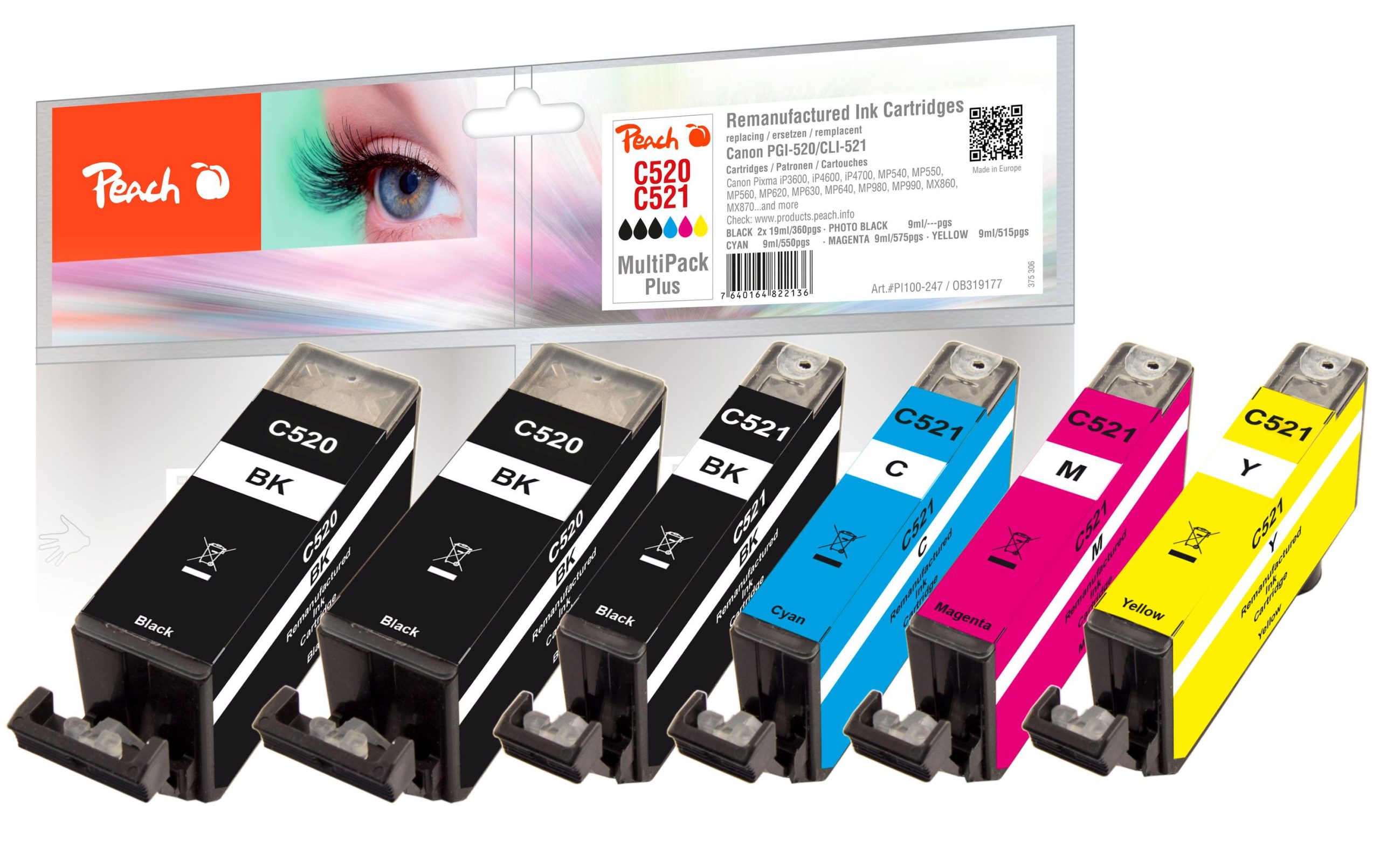 Peach Tinte Canon PGI-520/CLI-521 Multi-Plus C, M, Y, 3x BK