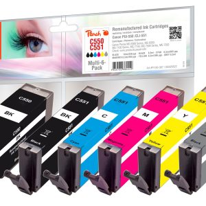 Peach Tinte Canon PGI-550/CLI-551,Multi-6-Pack C, M, Y, BK