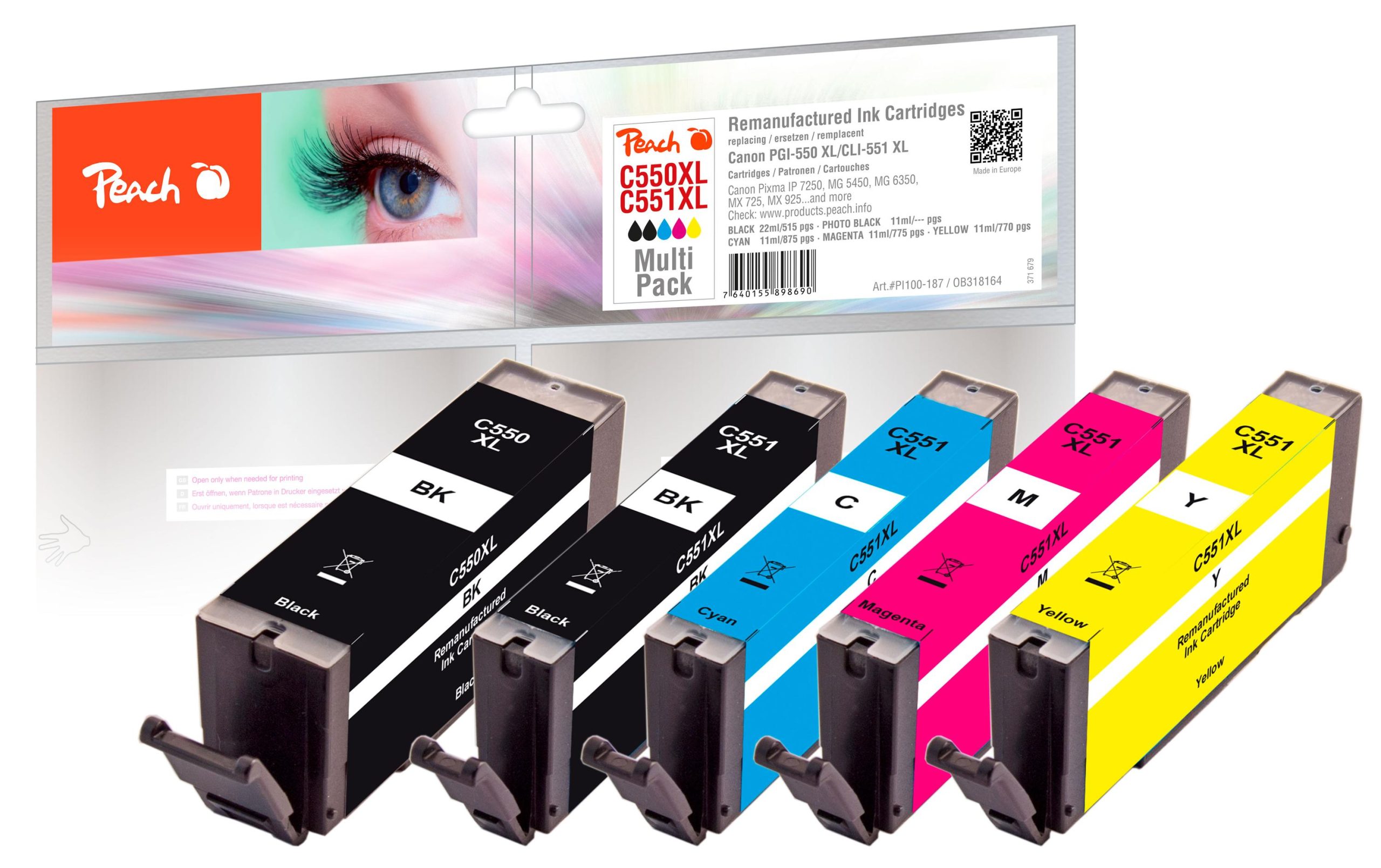 Peach Tinte Canon PGI-550XL/CLI-551XL,Multi-Pack C, M, Y, BK