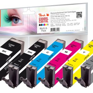 Peach Tinte Canon 550XL/551XL, PEA, Multi-6-Pack BK, C, M, Y, G
