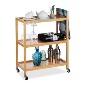 relaxdays Bartrolley Bambus 76.5 x 30 cm, Nature