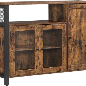 VASAGLE Sideboard mit 3 Türen 110 x 75 cm, Schwarz/Braun