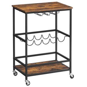 VASAGLE Bartrolley mit Flaschenhalterung 60 x 75 cm, Braun