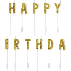Partydeco Kerze Happy Birthday 2.5 cm, Gold