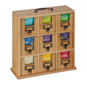 relaxdays Teebeutel-Box Hellbraun/Kupfer