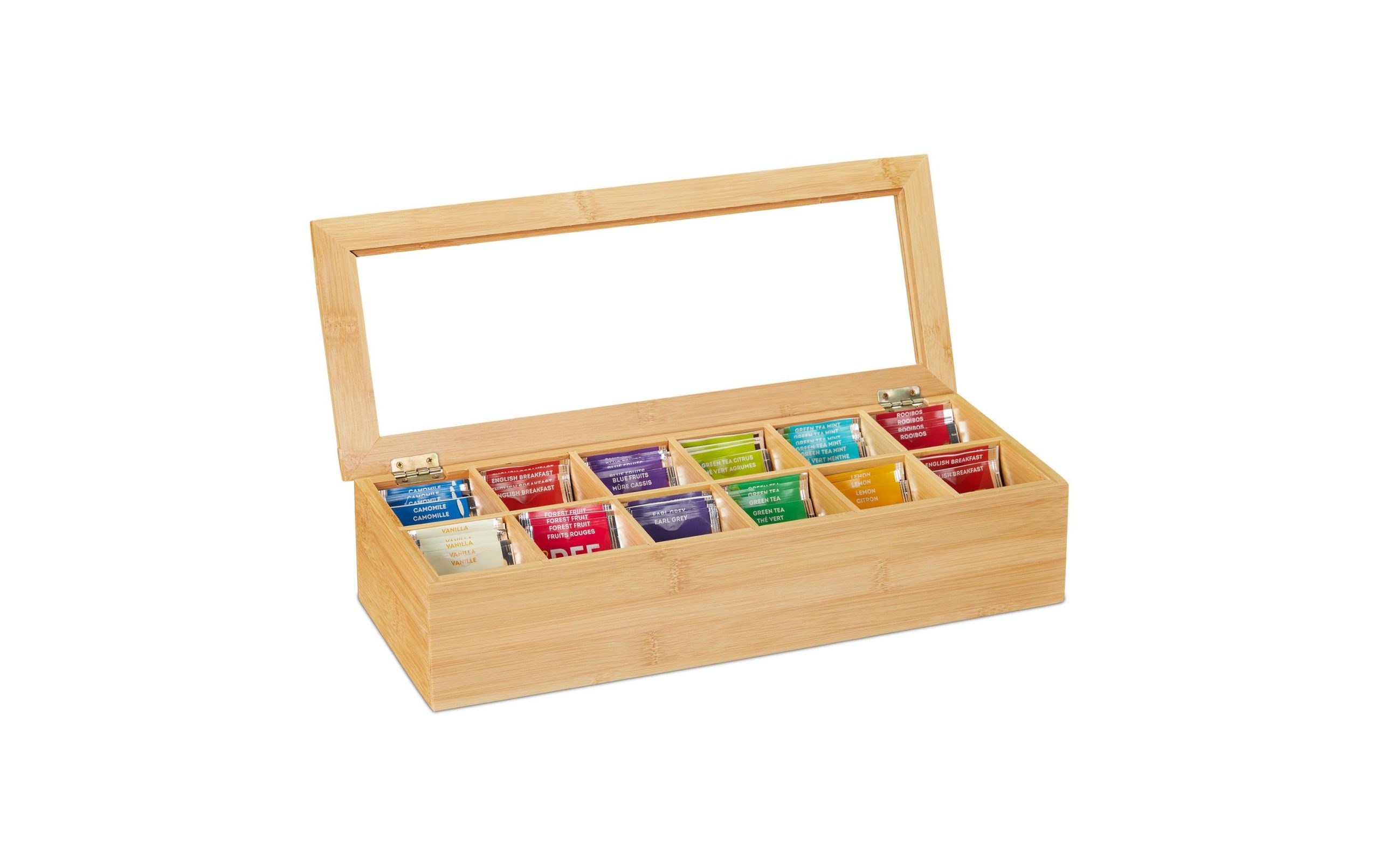 relaxdays Teebeutel-Box 12 Fächer, Hellbraun
