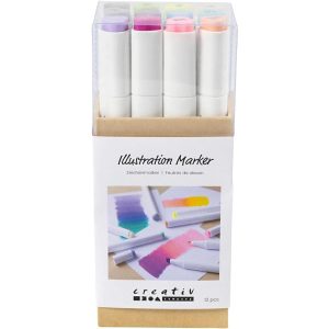 Creativ Company Kalligraphiemarker 1+ 8 mm, 12 Stück, Pastellfarben