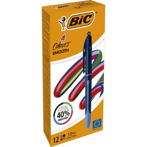 BIC 4 Colours Kugelschreiber Smooth Box, 12 Stk, 1.0 mm, Blau