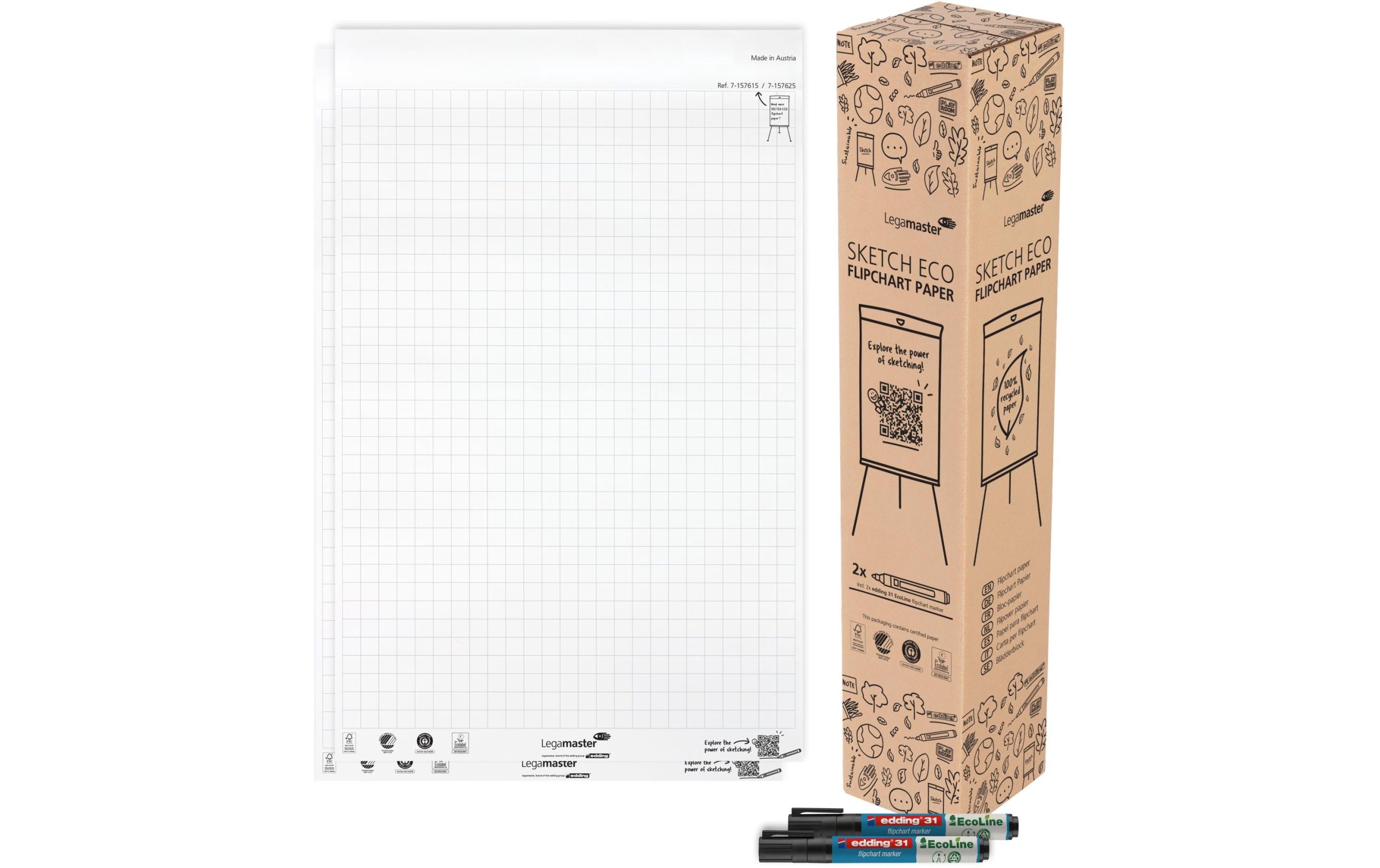 Legamaster Papierblock SKETCH ECO 65 x 98 cm Hochweiss 2 Stück