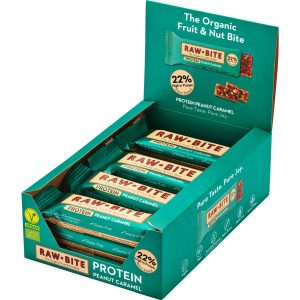 Rawbite Rohkostriegel Protein Peanut Caramel, 12 x 45g