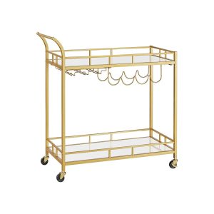 VASAGLE Servierwagen mit Glasplatten 38 x 77.5 cm, Gold