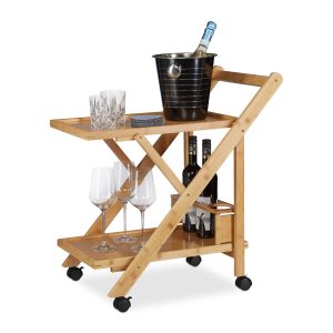 relaxdays Servierwagen mit 2 Ablagen 70 x 40.5 x 65 cm, Braun/Schwarz