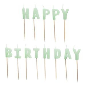 Partydeco Kerze Happy Birthday, Hellgrün, H 2.5 cm, 13 Stück