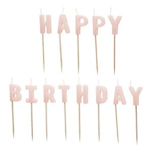 Partydeco Kerze Happy Birthday, Rosa, H 2.5 cm, 13 Stück