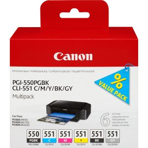 Canon Tinte PGI-550/CLI-551 BK/C/M/Y/G/PBK
