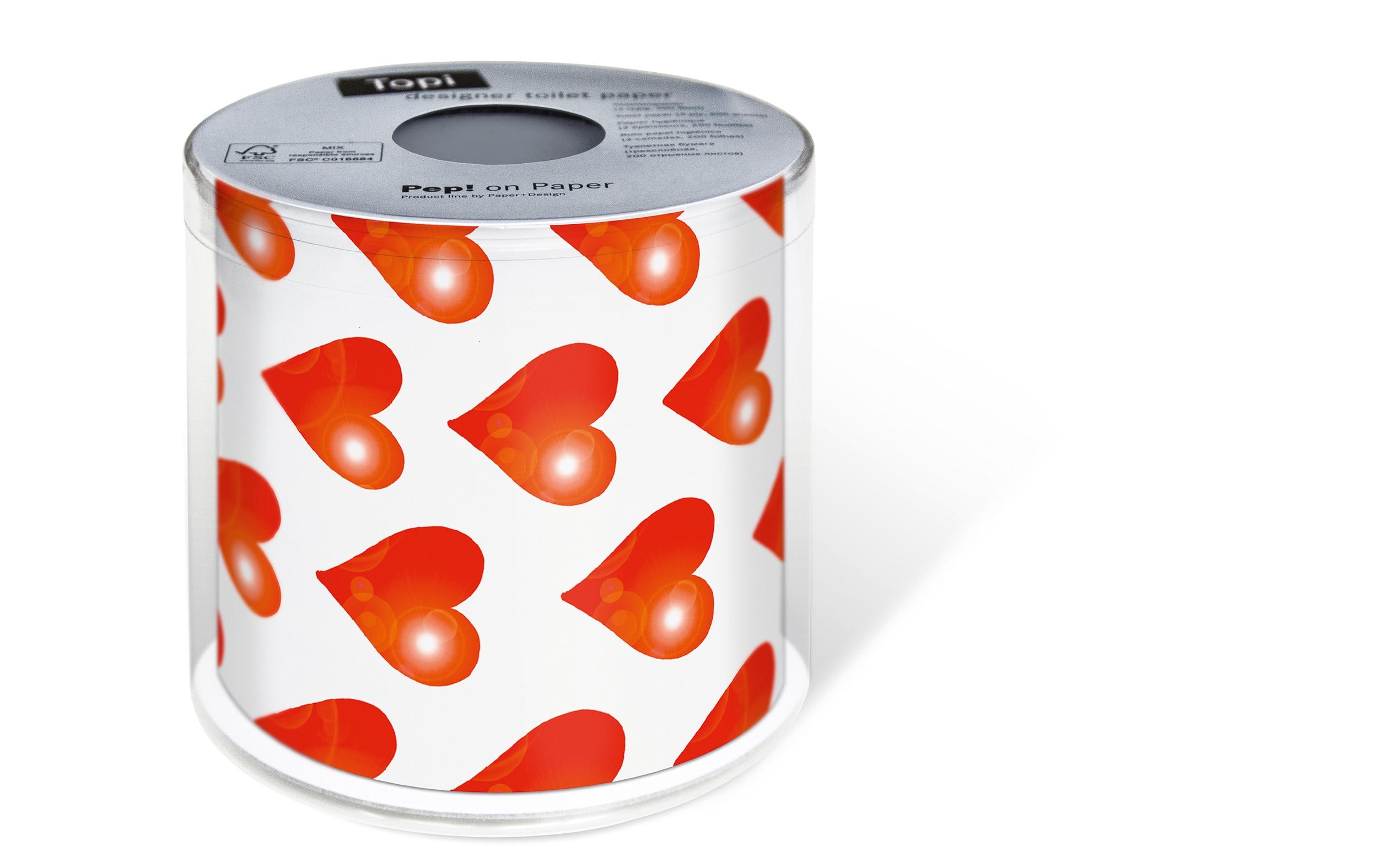 Paper + Design Toilettenpapier Hearts Rollen, 3-lagig, Rot/Weiss