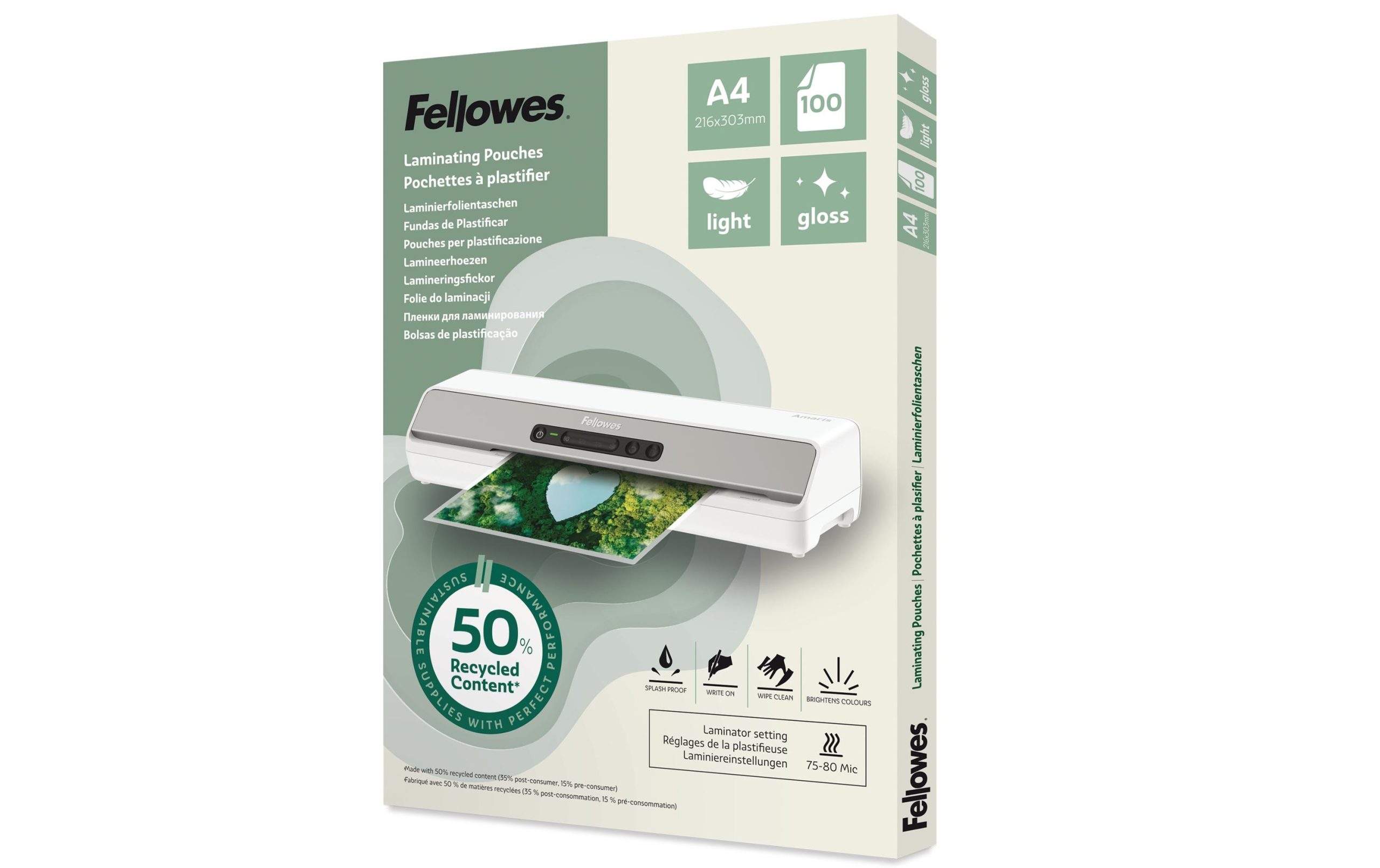 Fellowes Laminierfolie A4, 80 µm, 100 Stück, Glänzend