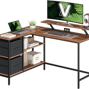 VASAGLE Tisch in L-Form Dunkelbraun 135 x 105 cm