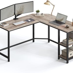 VASAGLE Eckschreibtisch Greige Grau/Schwarz 138 cm