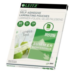 Leitz Laminierfolie A4, 80 µm, 100 Stück, Glänzend, Selbstklebend