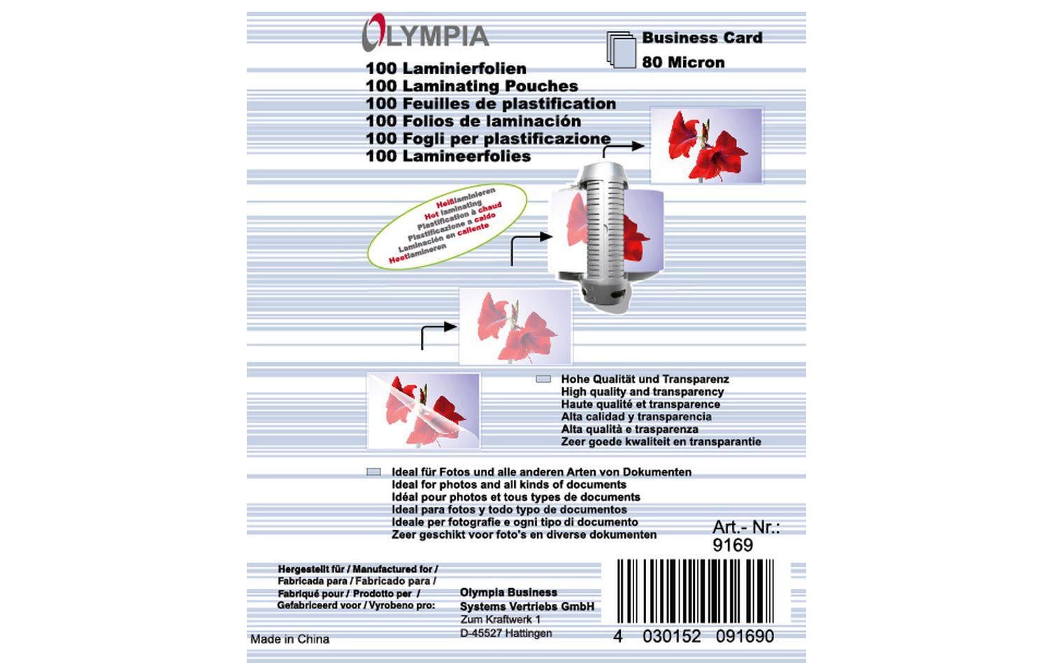 Olympia Laminierfolie 65 x 100 x 20 mm, 80 µm, 100 Stück, Glänzend