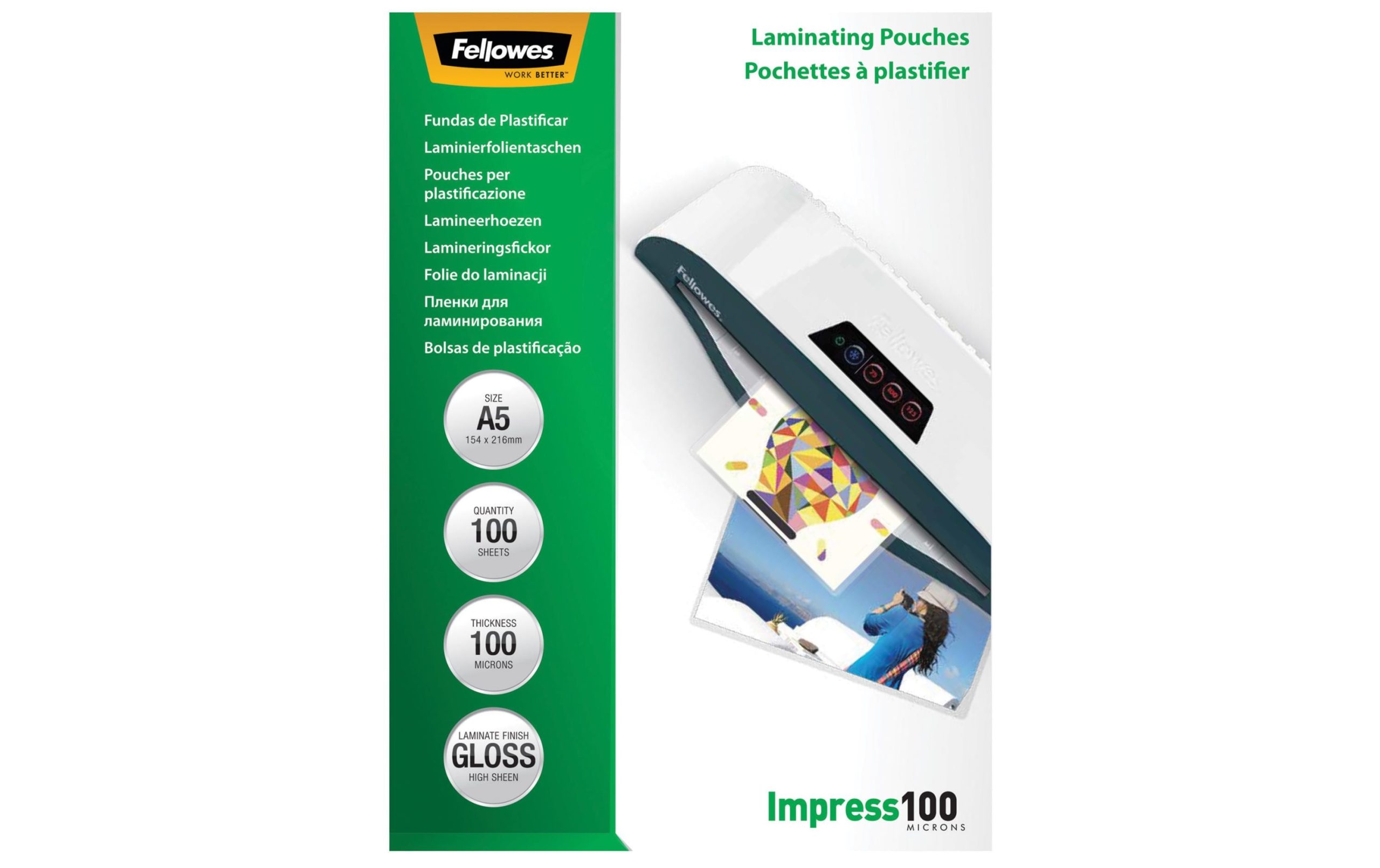 Fellowes Laminierfolie A5, 100 µm, 100 Stück, Glänzend