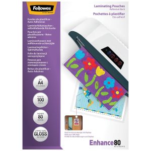 Fellowes Laminierfolie A4, 80 µm, 100 Stück, Glänzend, Selbstklebend