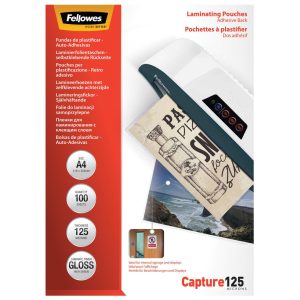 Fellowes Laminierfolie A4, 125 µm, 100 Stück, Glänzend, Selbstklebend