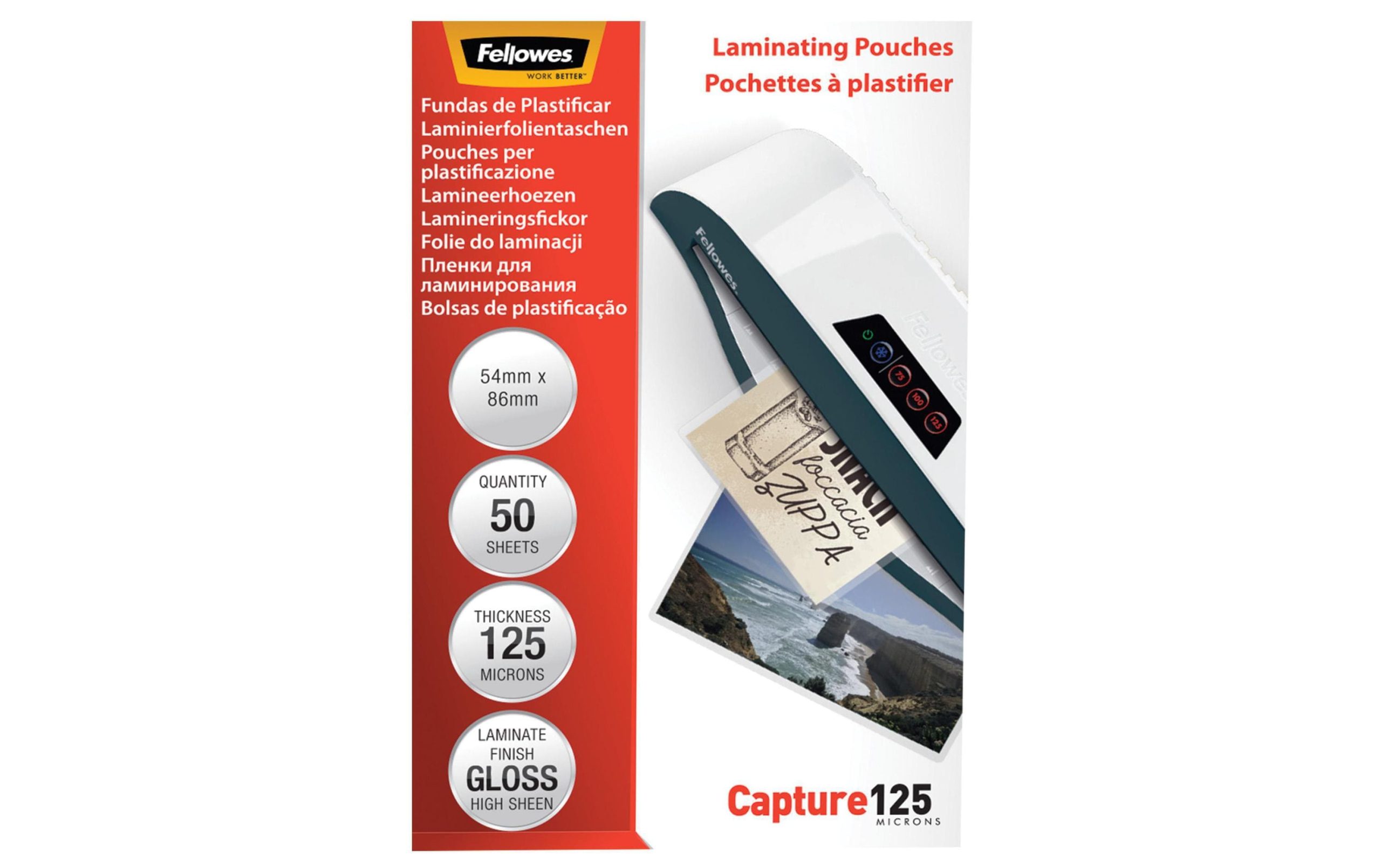 Fellowes Laminierfolie 5.4 x 8.6 mm, 125 µm, 50 Stück, Glänzend