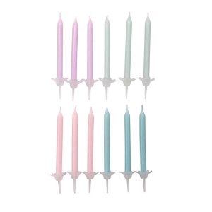 Rico Design Kerze Set Pastell mit Halter, 24 Stück