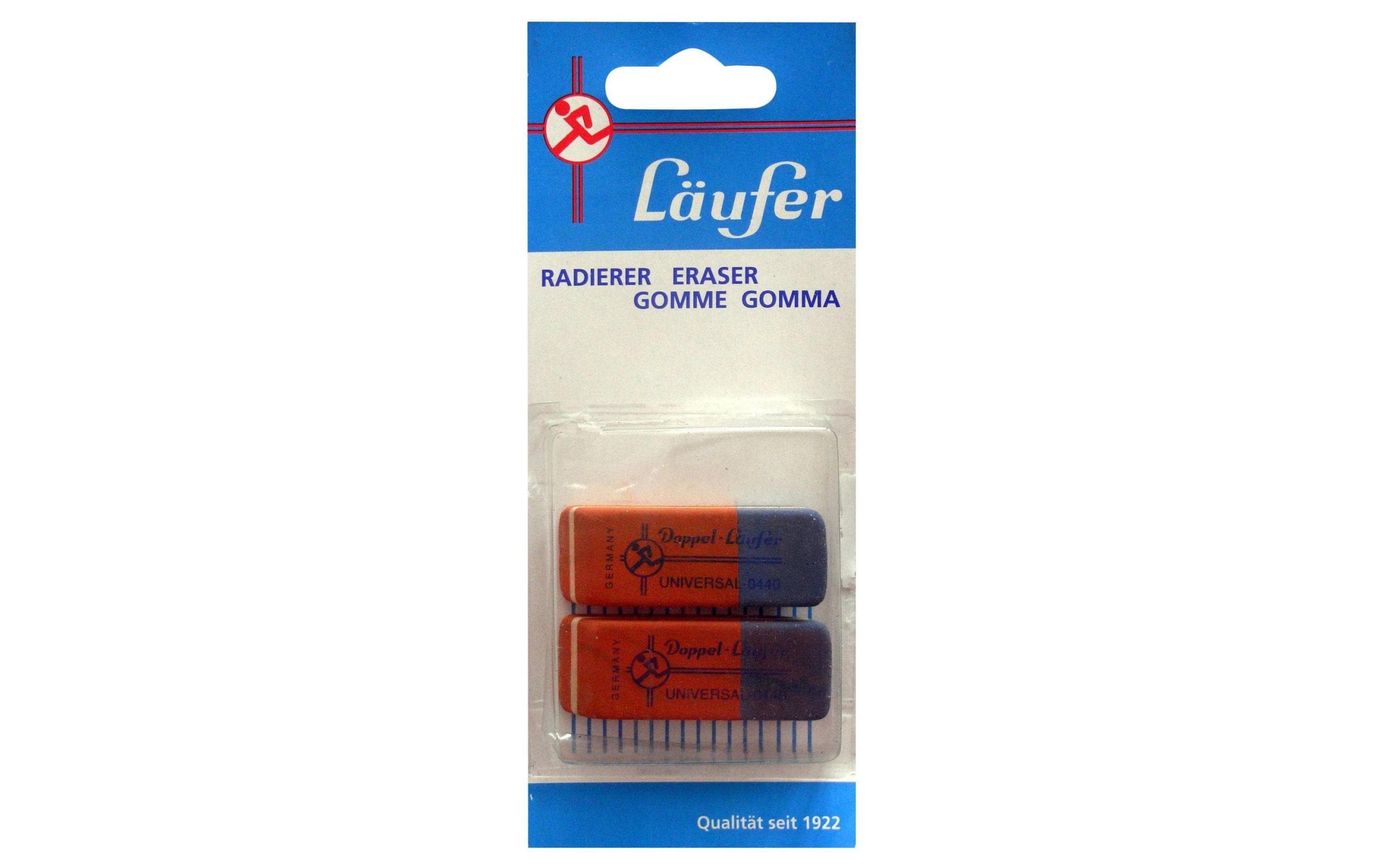 Läufer Radiergummi Universal 0440 2 Stück, Blau/Rot