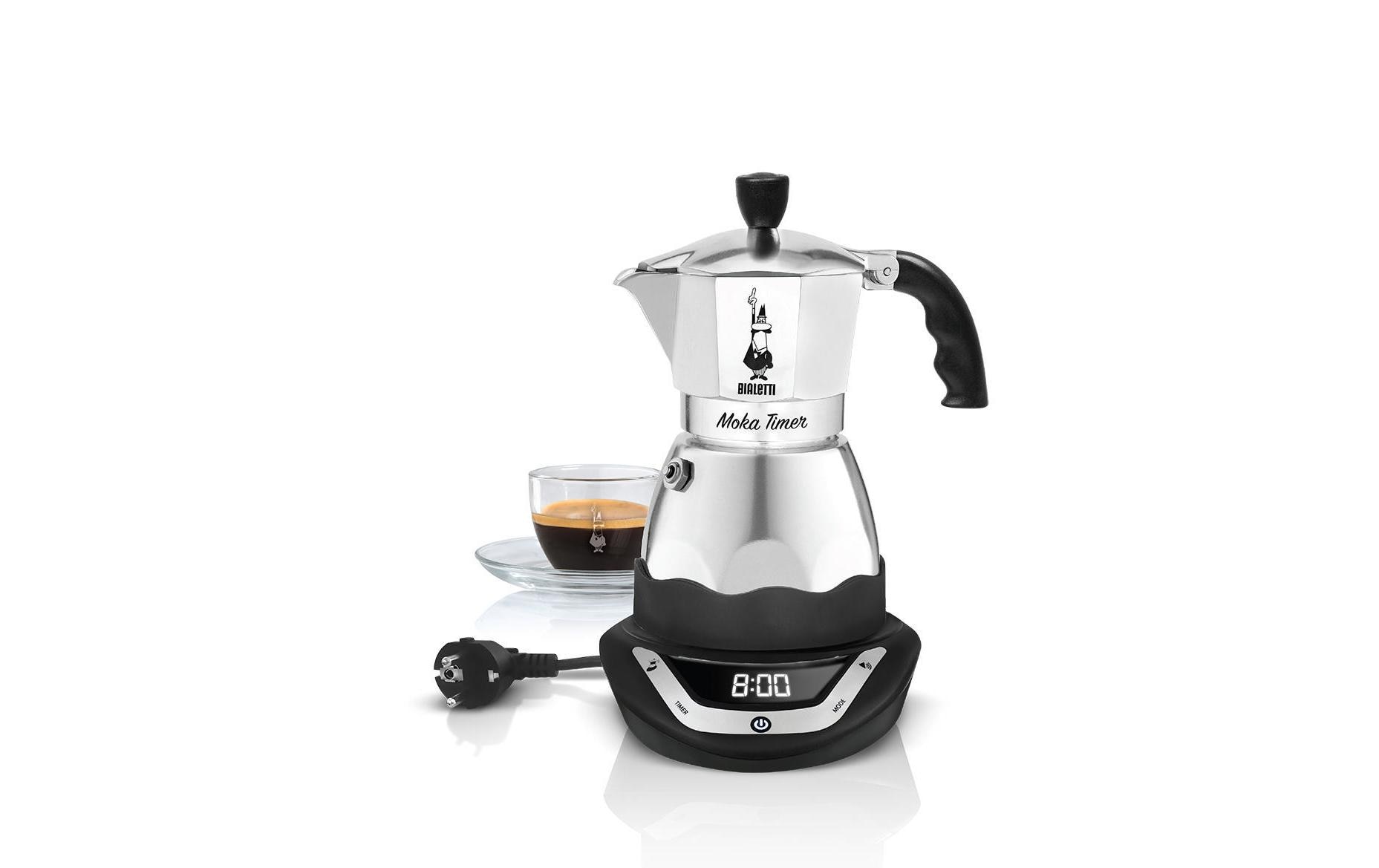 Bialetti Espressokocher Moka Timer 3 Tassen, Schwarz/Silber
