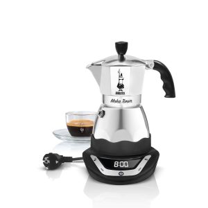 Bialetti Espressokocher Moka Timer 6 Tassen, Schwarz/Silber