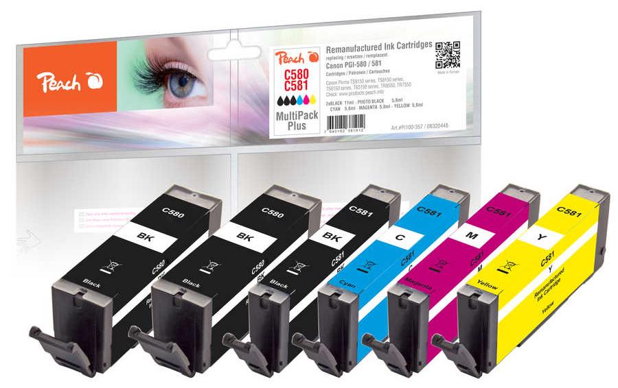 Peach Tintenset für Canon PGI-580 / CLI-581 2x BK, 1x PBK, C, M, Y 2