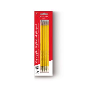 Caran d’Ache Bleistift HB, mit Radiergummi, 4 Stück