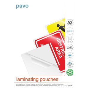 Pavo Laminierfolie A3, 75 µm, 100 Stück, Glänzend; Wasserdicht