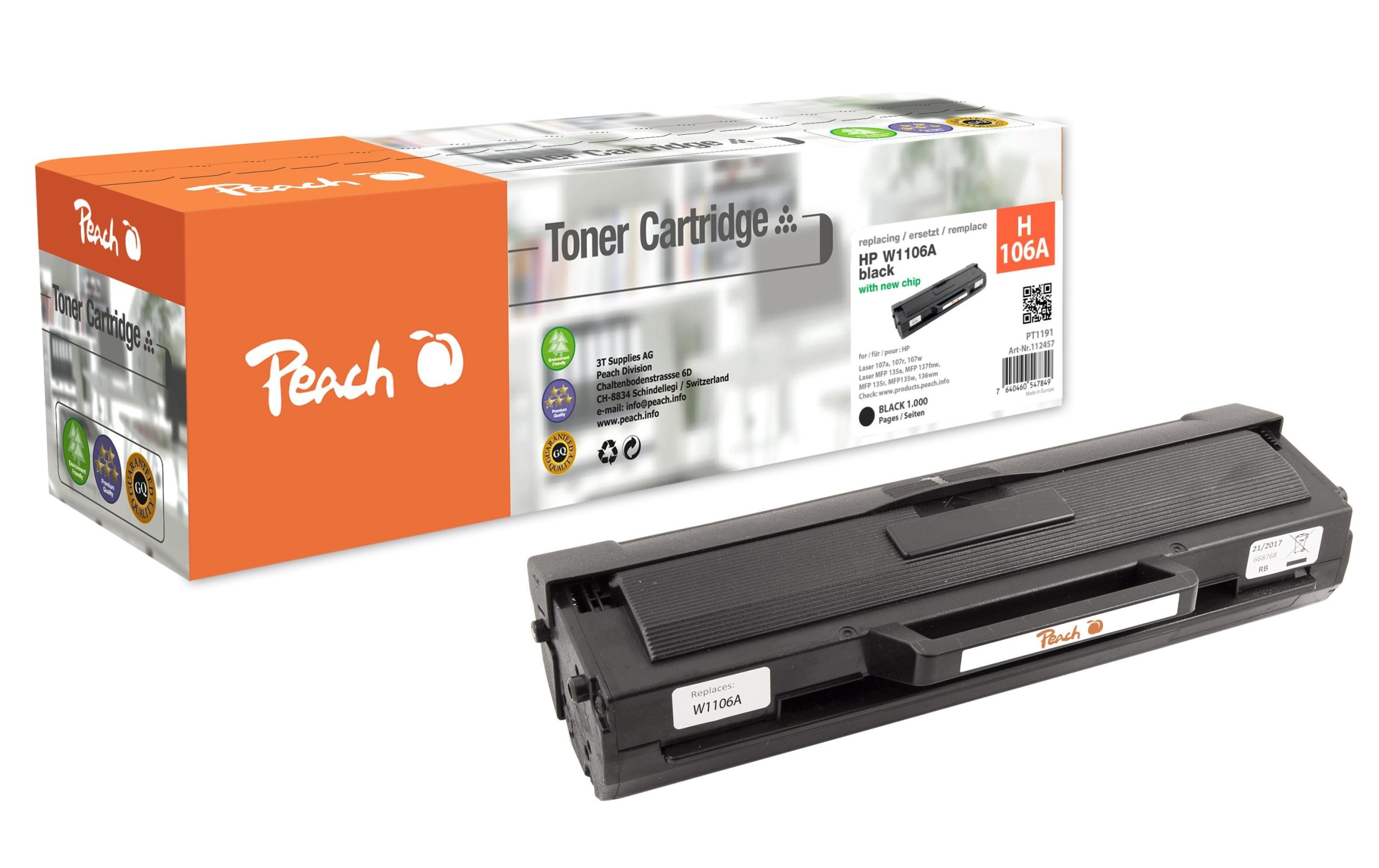 Peach Toner für HP No. 106A (W1106A) Black 3 Peach Toner für HP No. 106A (W1106A) Black