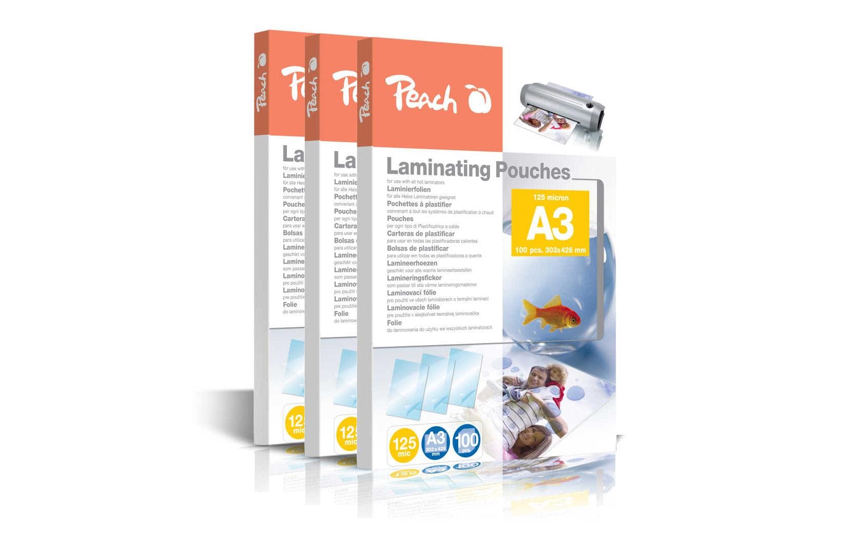Peach Laminierfolie A3, 125 µm, 3x100 Stück, Glänzend 3 Peach Laminierfolie A3, 125 µm, 3x100 Stück, Glänzend