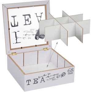 relaxdays Teebeutel-Box Grau/Weiss