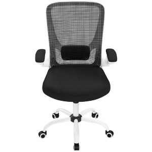 Songmics Bürostuhl mit klappbaren Armlehnen, Schwarz / Weiss