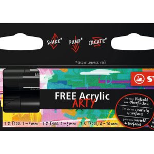 STABILO Acrylmarker Free Acrylic Mix Schwarz, 3-Etui