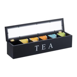 relaxdays Teebeutel-Box Schwarz/Transparent/Weiss
